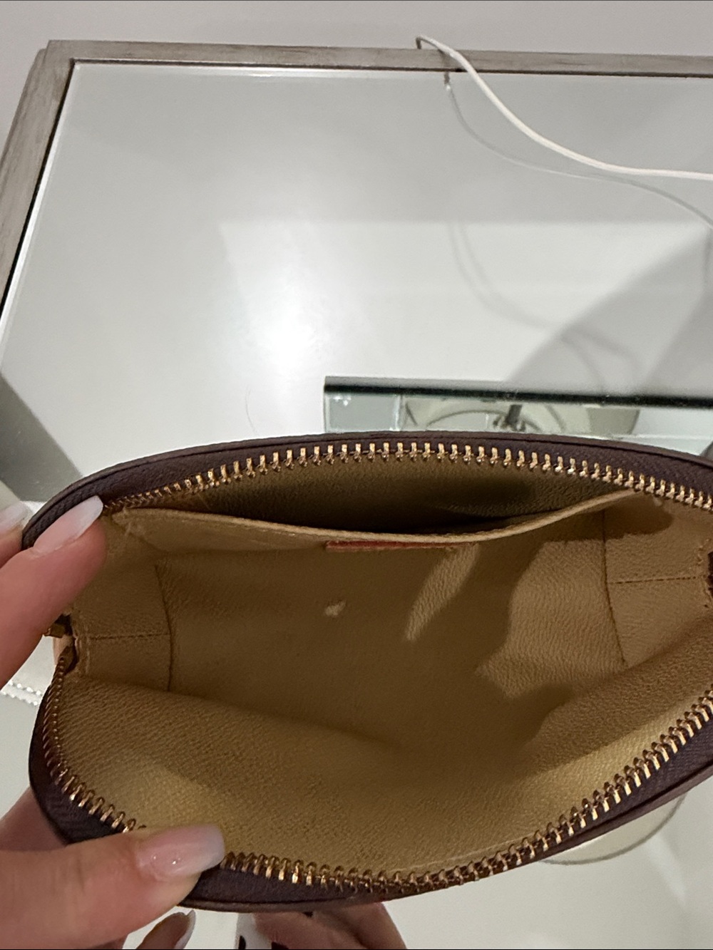 Monogram Canvas Cosmetic Pouch in Brown and Gold - Picture 2 of 10